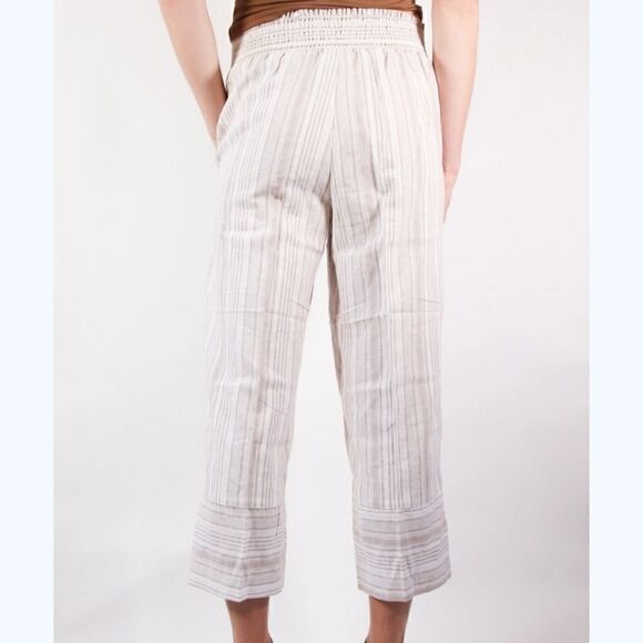 LAND AND SEA WOMEN'S STRIPE TAUPE CROPPED LENGTH LINEN PANTS SIZE MEDIUM - Picture 2 of 6